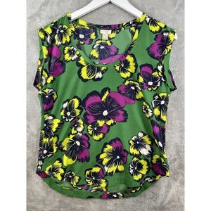 J. Crew Womens Floral Print Green Blouse 6P Preppy Summer Casual Normcore Dainty